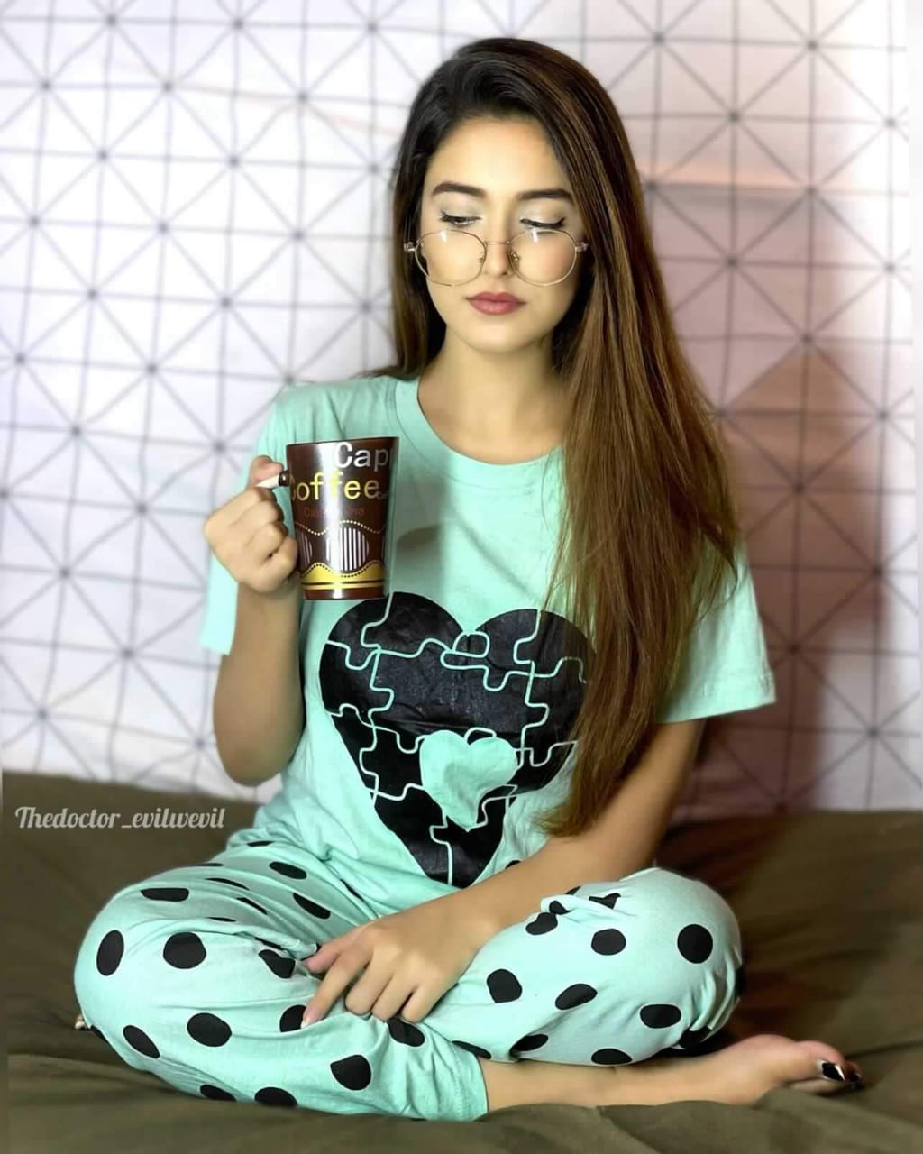Sea Green with Black Heart nightwear for women