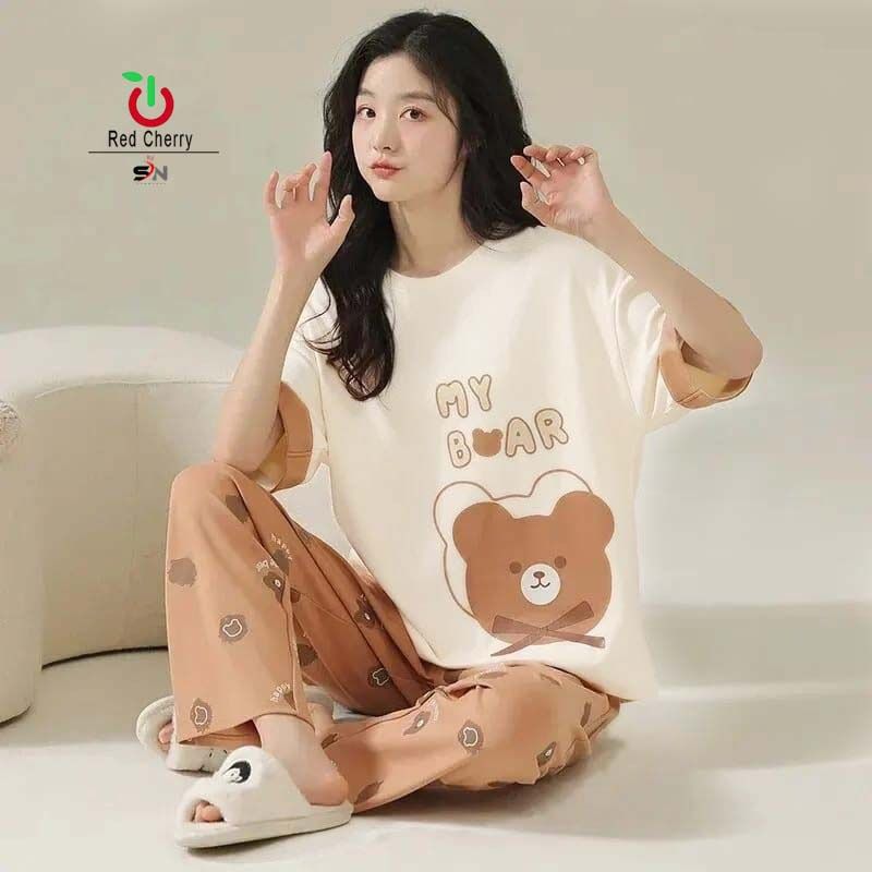 My Bear Painted Half sleeve nightwear for women