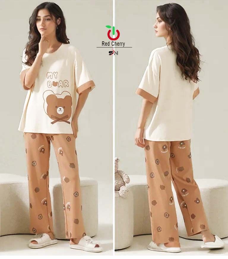 My Bear Painted Half sleeve nightwear for women