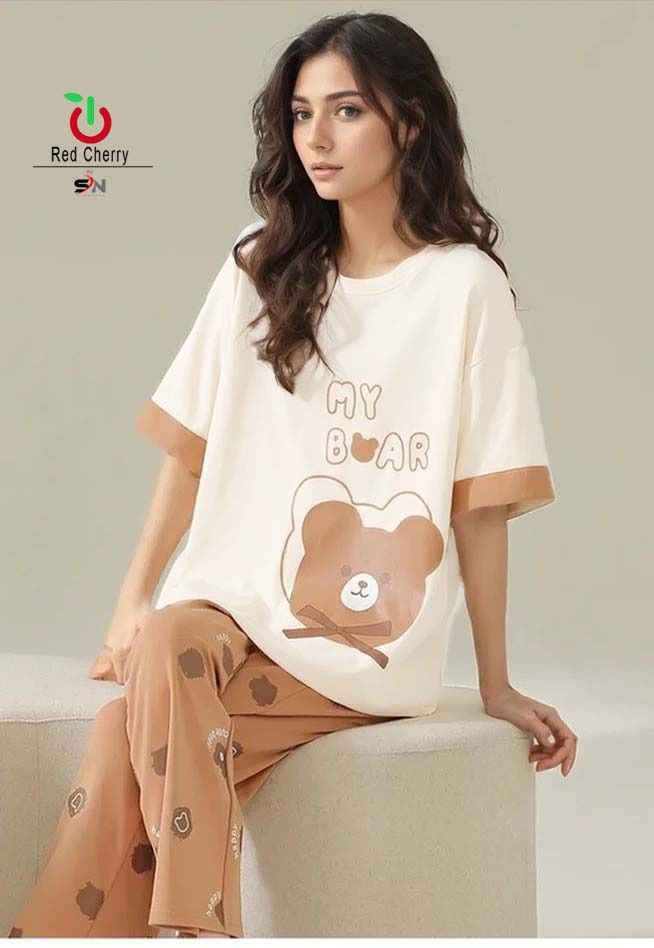 My Bear Painted Half sleeve nightwear for women