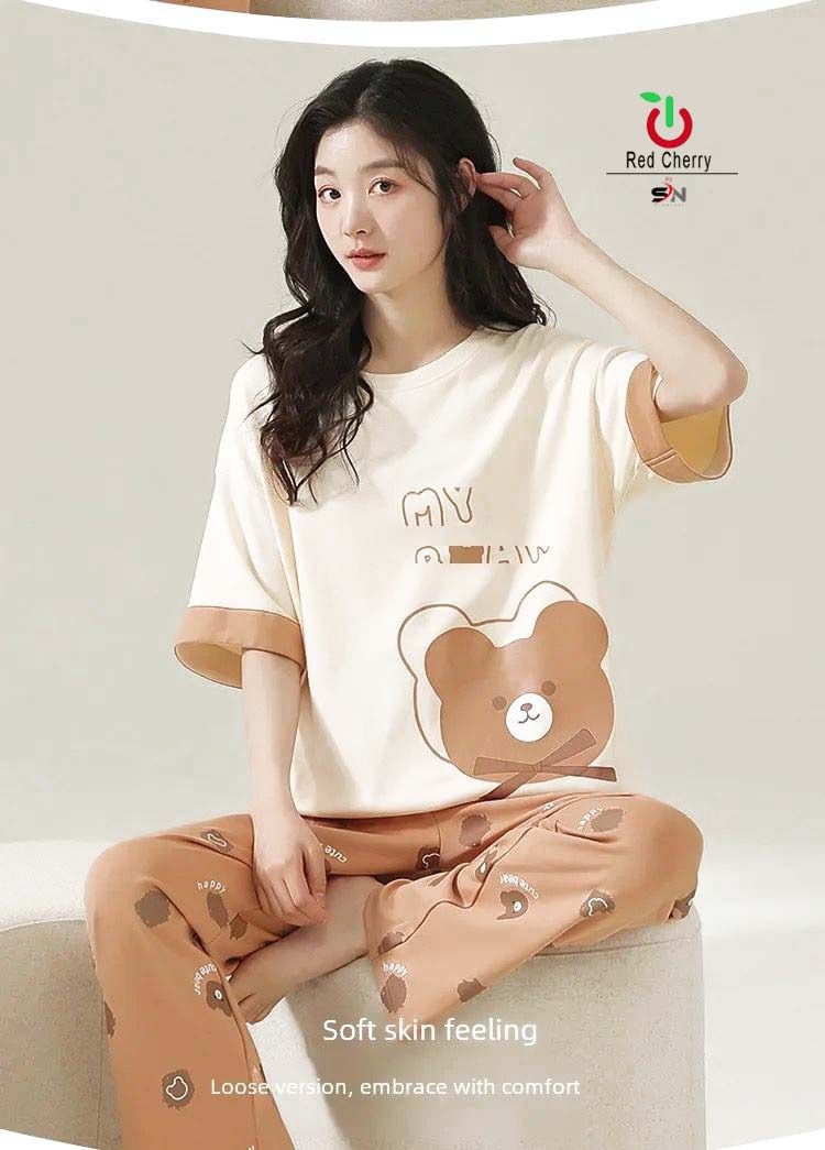 My Bear Painted Half sleeve nightwear for women